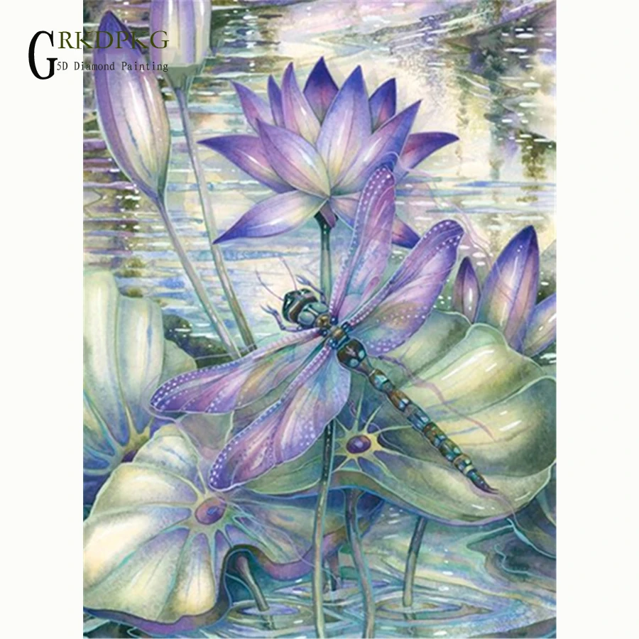 

Алмазная 5d Вышивка lotus dragonfly, картина из страз «сделай сам», вышивка крестиком, мозаика без отделки, домашнее украшение
