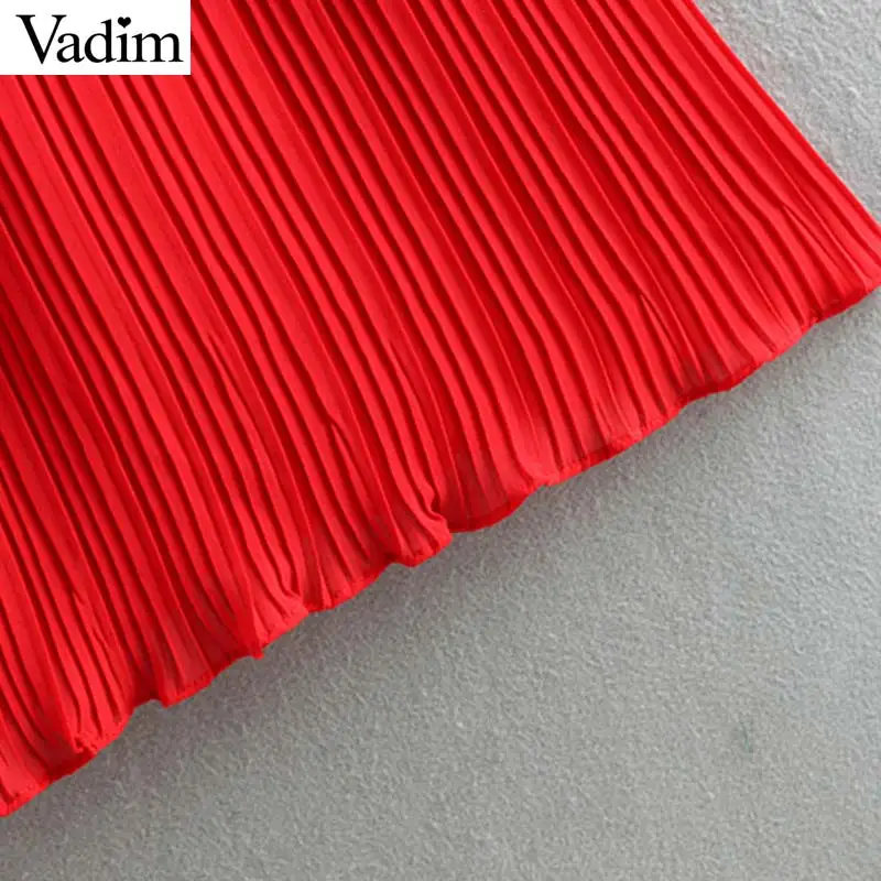 Вадим Женщины шифон Красный Черный Плиссированные комбинезоны с эластичной