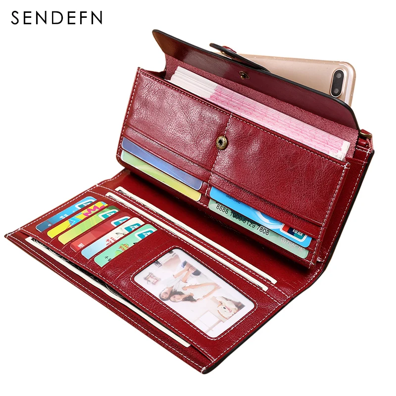

SENDEFN New Wallet Female Split Leather Purse Long Clutch Wallet Women Double Button Wallet Zipper Pocket Card Holder 5199-68