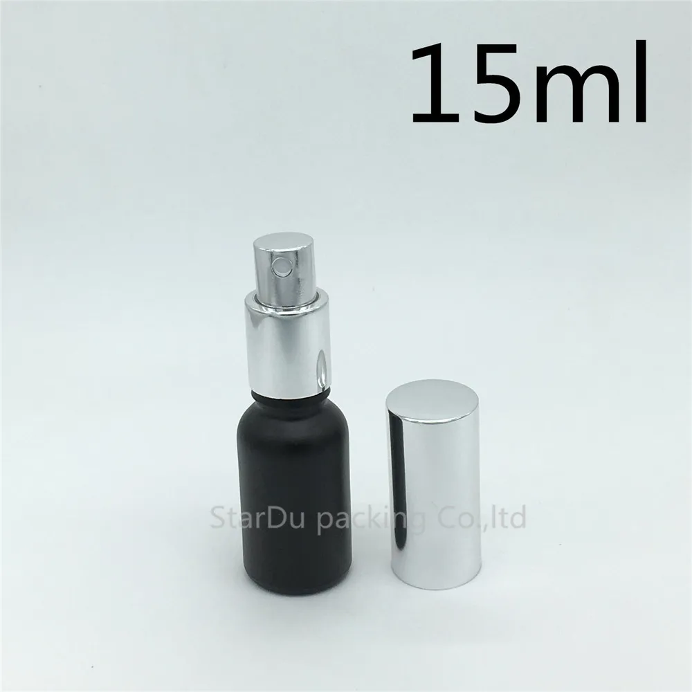 

240pcs 15ml Black Frosted Glass Bottle With Silvery Aluminum sprayer,15cc Essential Oil Spray Perfume Bottle