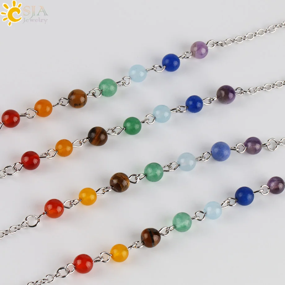CSJA 2017 Радужный 7 Чакр натуральный драгоценный камень бусины цепочка шестигранная
