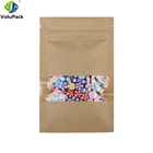 9x14 см (3,5x5,5 дюйма) 100 шт., прозрачное окошко, выемка, быстроразборные сумки, коричневый плоский пакет из крафт-бумаги на молнии