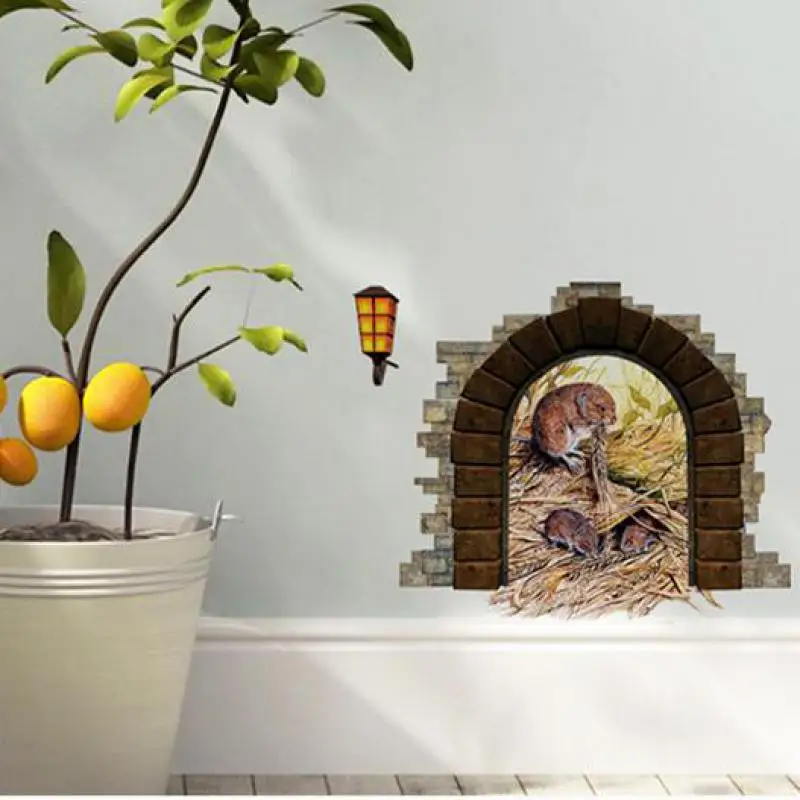 Uploadcool _ маленькая мышь отверстие украшение для дома наклейка детская комната