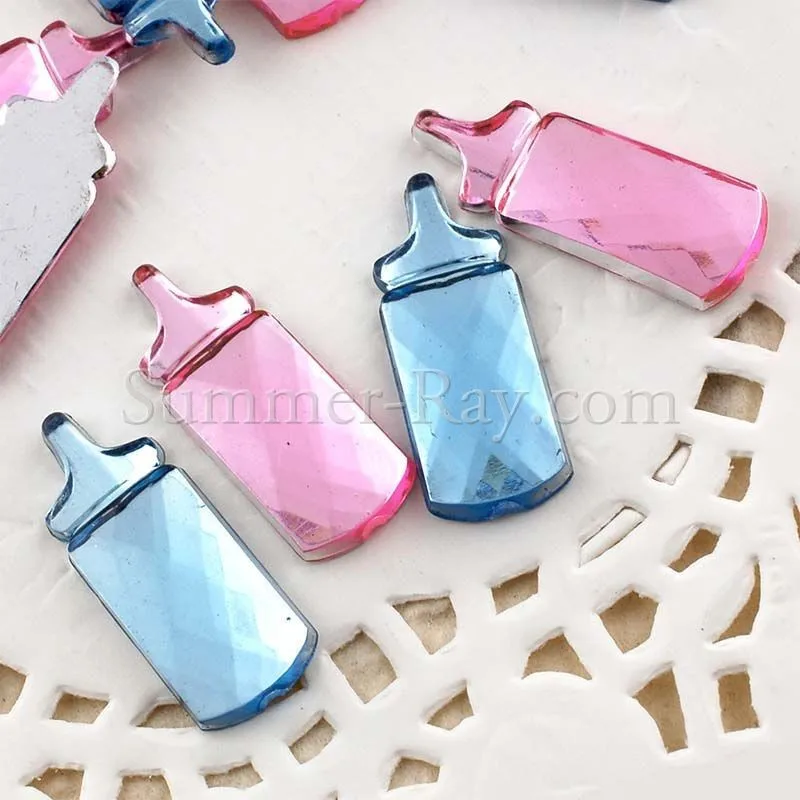 

Pink/Blue/Clear 1000pcs/lot 18X6mm Acrylic Milk Bottle Rhinestones Baby Shower Baby Bottle For Baby theme Scrapbooking