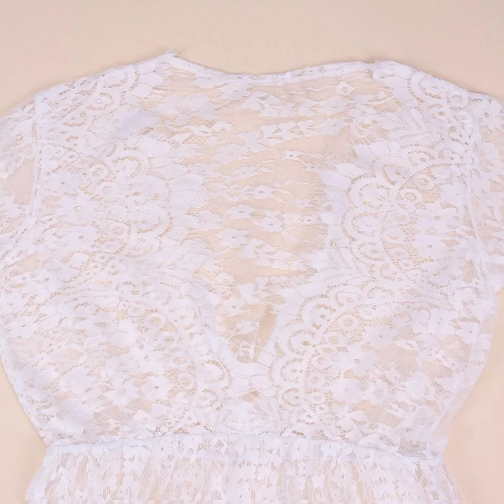 Сексуальное прозрачное кружевное женское платье с V-образным вырезом элегантное