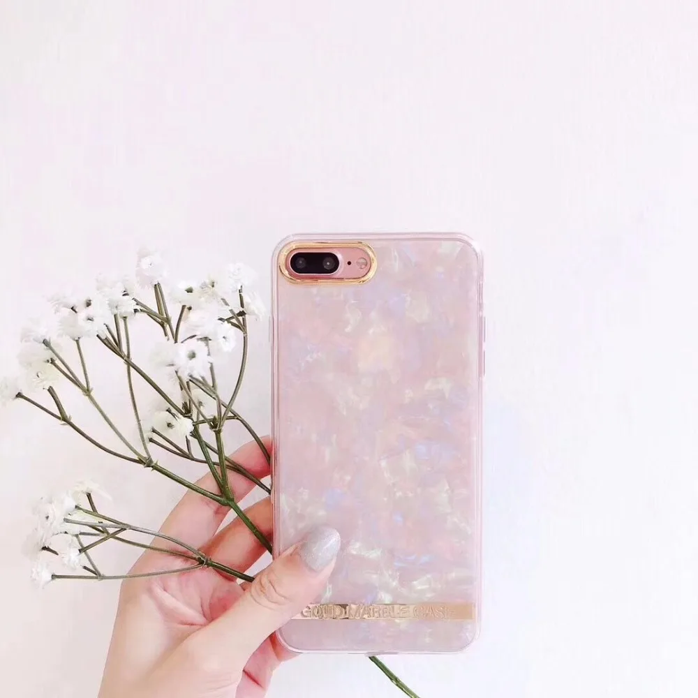 На 8 plus Роскошный блеск Мрамор со стразами и жемчугом Shell для iPhone X 6 6s 7 плюс мягкий