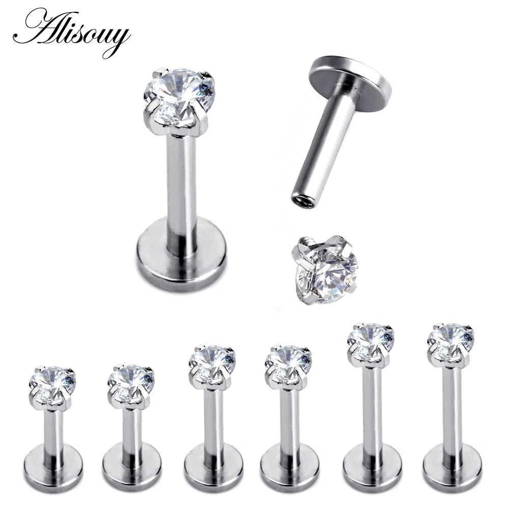 Anneau à lèvres Labret de couleur argent  Zircon anodisé  filetage interne  broche Monroe 16G Tragus