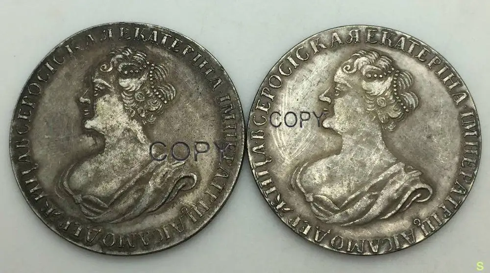 

1725 1 рубль Ekaterina I, латунная Посеребренная копировальная монета