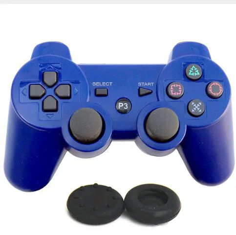 blue with grip caps Беспроводной контроллер Bluetooth геймпад двойной вибрации джойстик для PS3 игры station3 геймпад 3 геймпад PS3 контроллер - Цвет: blue with grip caps