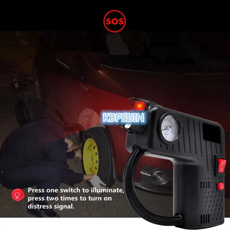 Портативный насос для накачивания шин 12 В светодиодный аварийного светильник