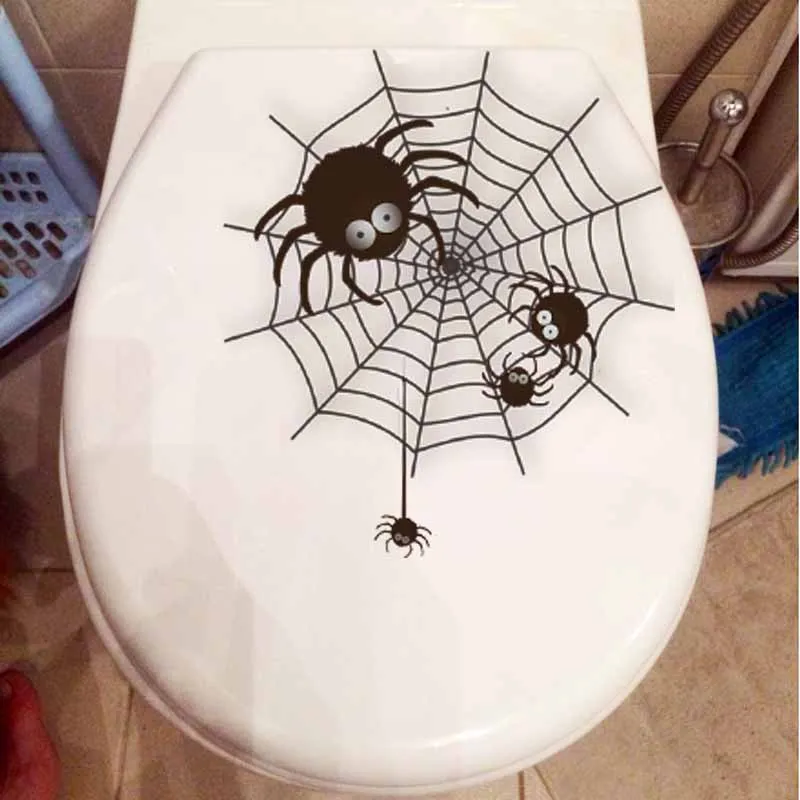 YOJA 19.8x22.3cm мультфильм паутина черный узор паук наклейка на унитаз домашняя