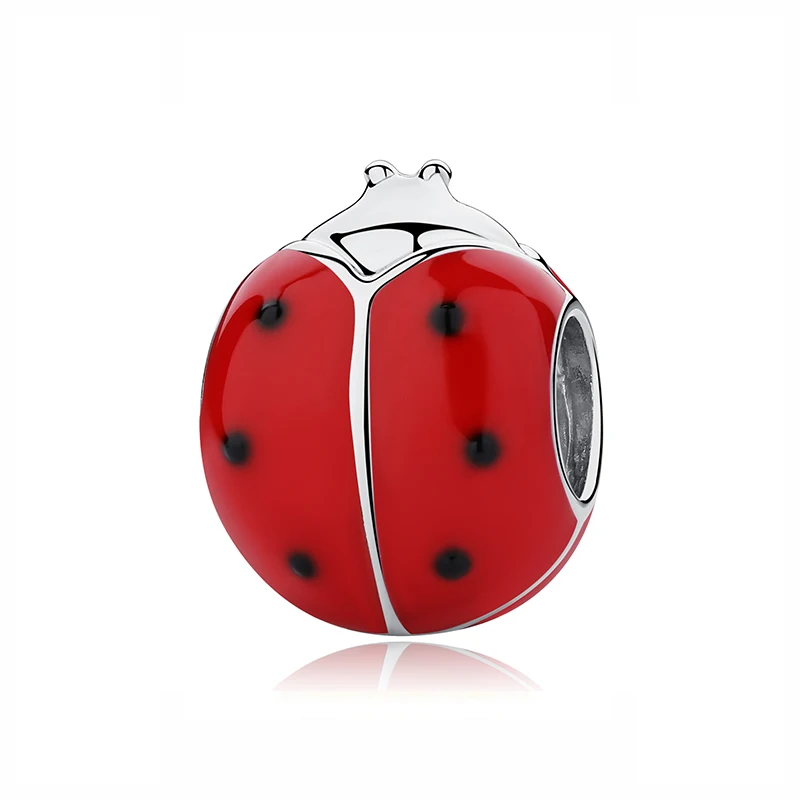 Beetle Charm Подлинная 925 пробы серебряная подвеска с подвеской в виде жука Красная божья коровка подходит для браслетов Pandora женские ювелирные изделия - Цвет: Beetle Charm