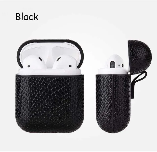Черный Сексуальный чехол со змеиным принтом для Apple AirPods, Bluetooth, беспроводные наушники с крючками, кожаный чехол для Air Pods, чехол для зарядки - Цвет: Черный