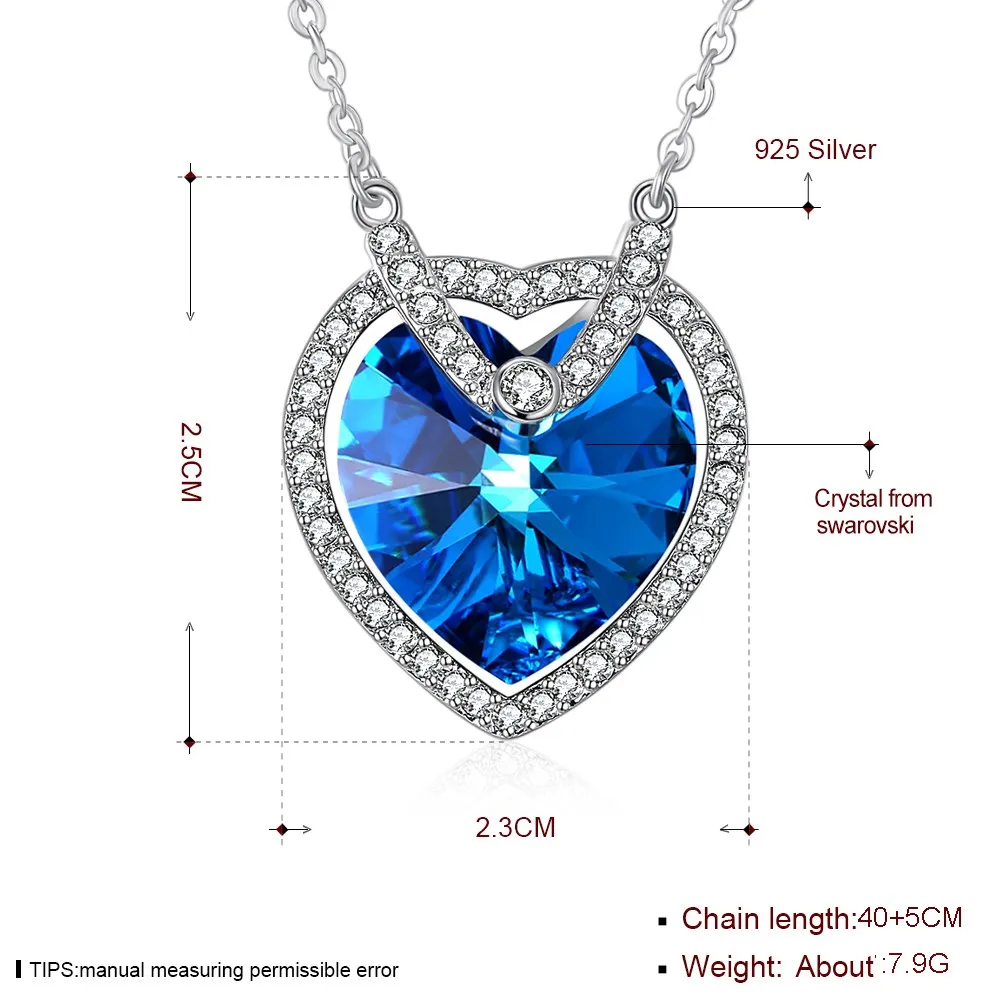 LEKANI кристаллами от Swarovski сердце синий кристалл кулон ожерелье стерлингового