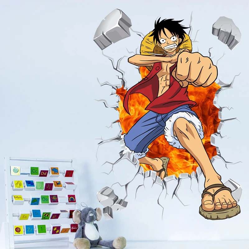 

One Piece Anime Comic Luffy Break Wall Stickers 3D Window Home Living Room Fashion Decorations For Nursery Room Pvc Mural Decals