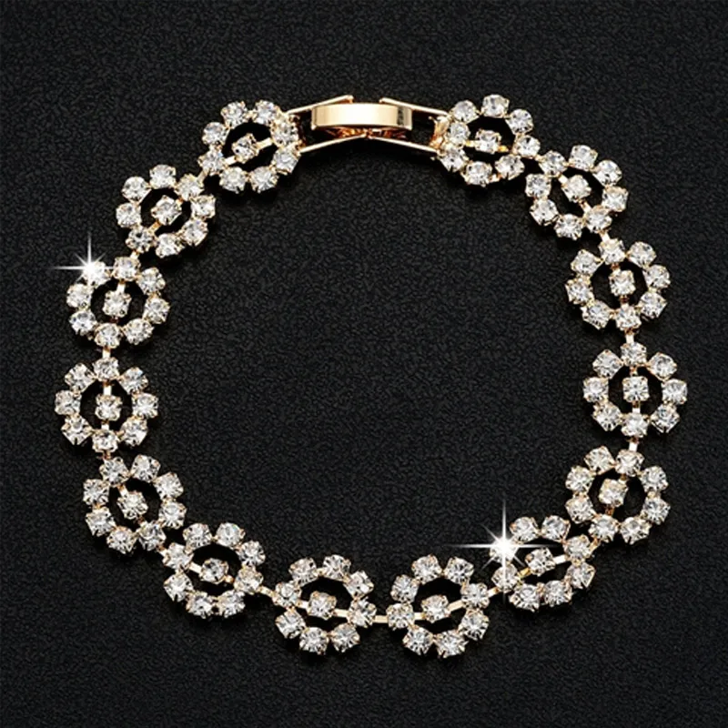 

New Arrive Luxury Charm Bracelets Shine Rhinestone Gold Silver Plated For Women Romantic Wedding Jewelry #BR028