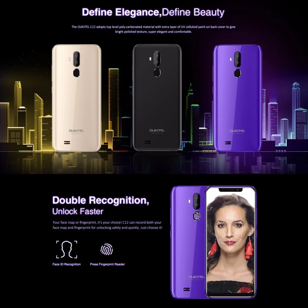 Oukitel C12 Mobile 6 18 &quot19:9 u-вырезка Дисплей Смартфон Android 8 1 MT6580 3 GHz 2 GB Оперативная память