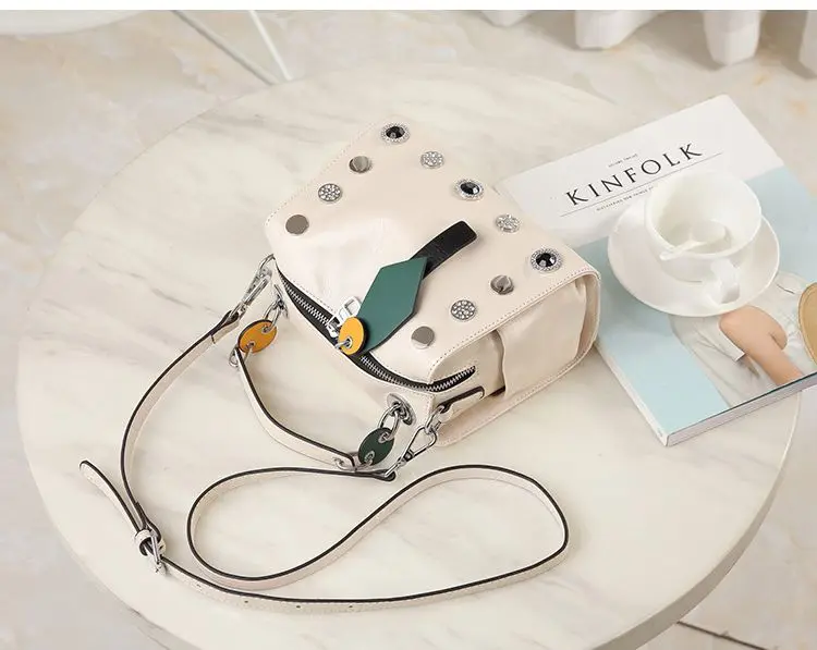 WOONAM Модный женский топ из натуральной телячьей кожи с заклепками Boston Top Handle Bag WB1008