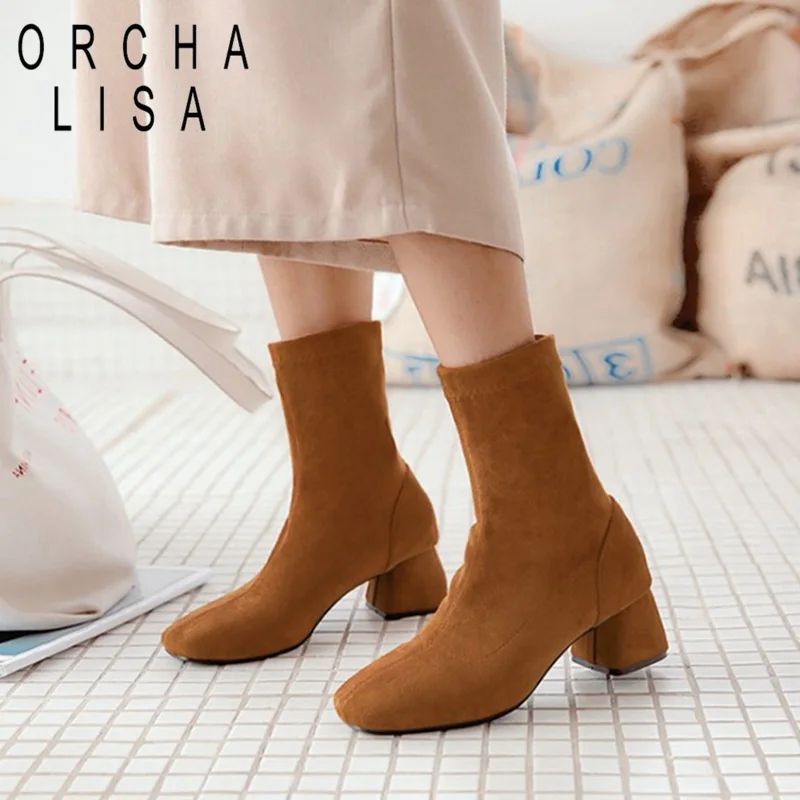 ORCHA LISA/женские сапоги Лайкровые эластичные женские осенние на толстом каблуке