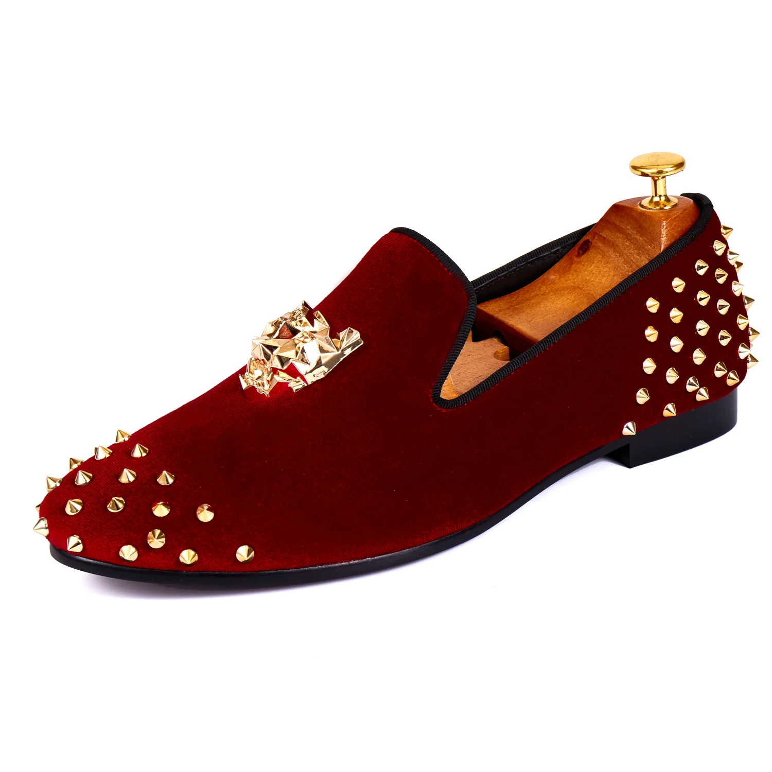 

Harpelunde Mens Dress Shoes Rivets Red Velvet Loafer Animal Buckle Flats Size 7-14