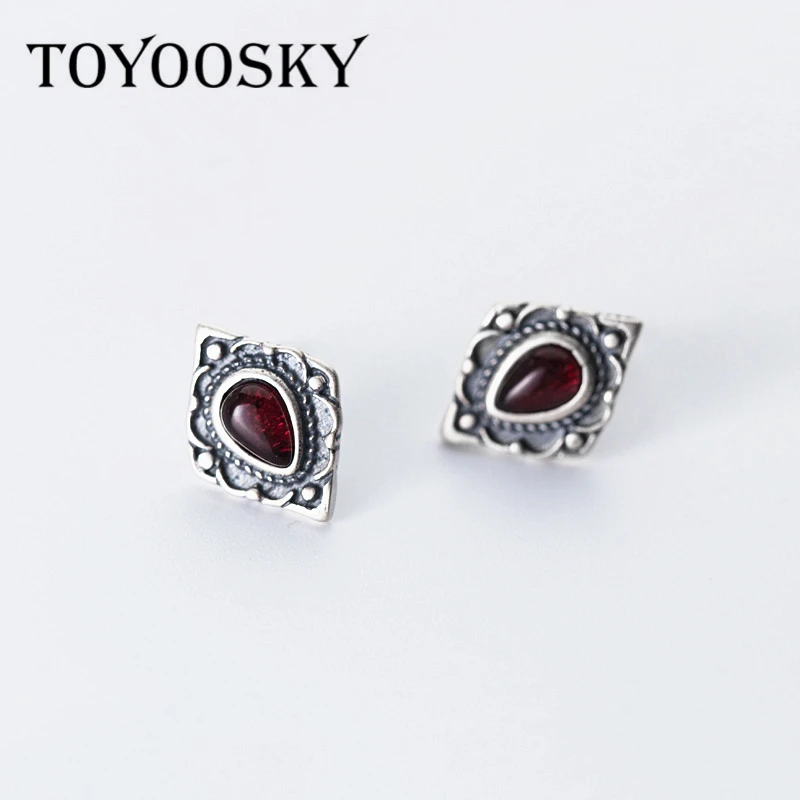 TOYOOSKY, новинка, настоящее 925, тайское серебро, ручная работа, простая серьга-гвоздик капля, серьги, ювелирные изделия для женщин