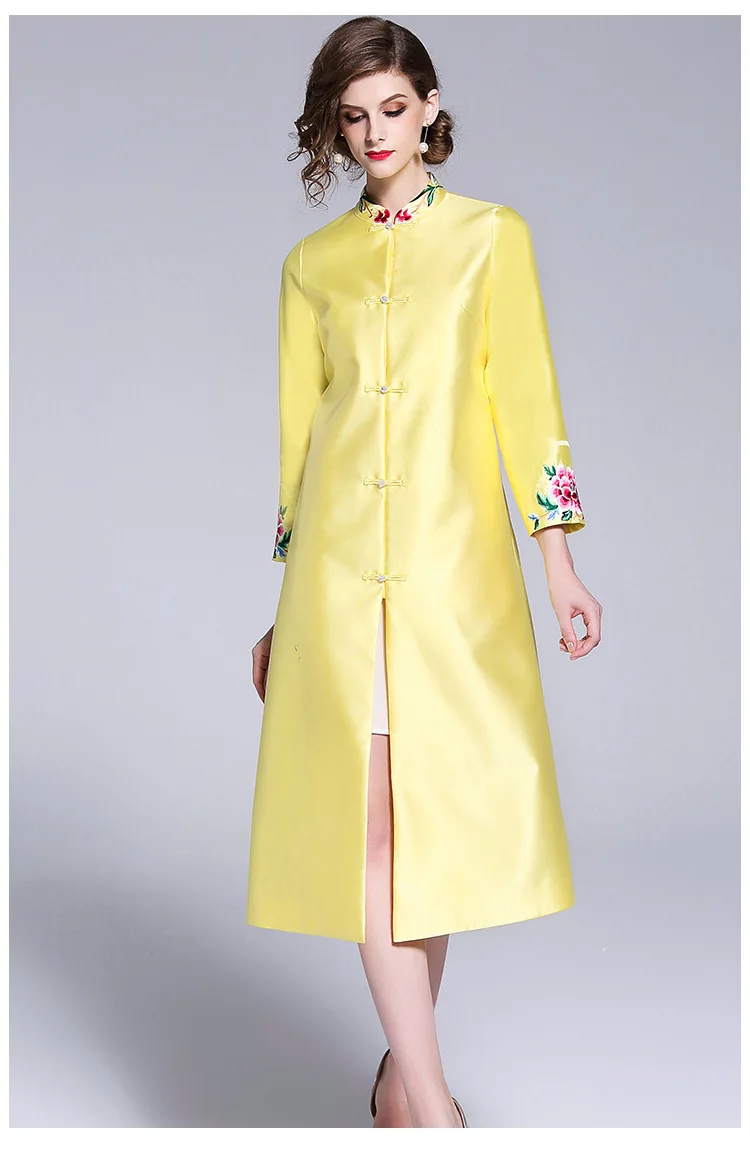 Женский Длинный Тренч с вышивкой