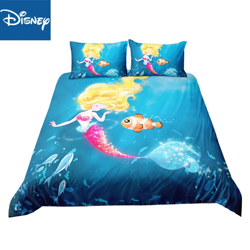 

Комплект постельного белья с объемным принтом Русалочки из мультфильма «Королева», пододеяльник, наволочки, детский набор постельного белья