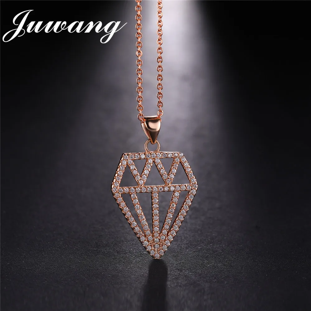 

JUWANG Fashion AAA Clear CZ Geometric Cone Shaped Female Pendant Necklaces Gold Color Chain Luxury Jewelry Gift Wholesale