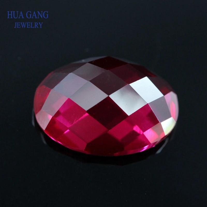 

5# Red Ruby Stone Oval Shape Flat Bottom Checkerboard Cut Synthetic Corundum Gems Stone For jewelry Size 6x8~13x18mm