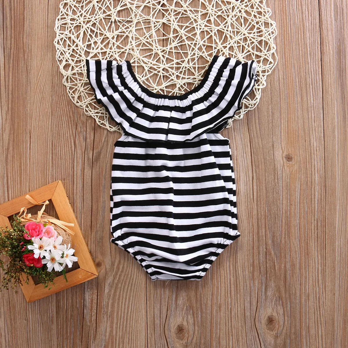 Хлопковый комбинезон в полоску для новорожденных девочек Комбинезон Пляжный