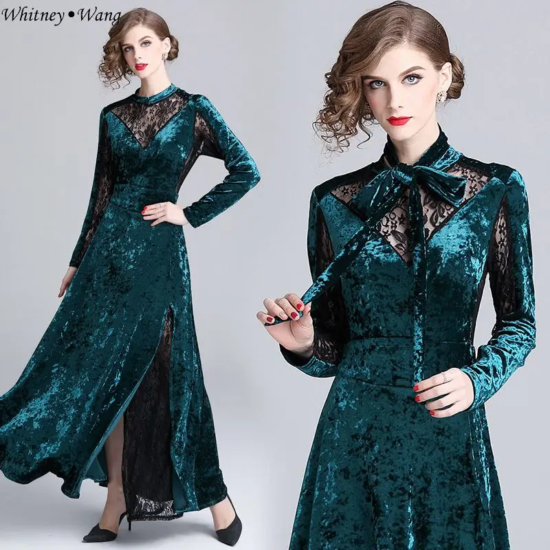 WHITNEY Ван 2019 уличной моды элегантные кружевные лоскутные с бархатным бантом