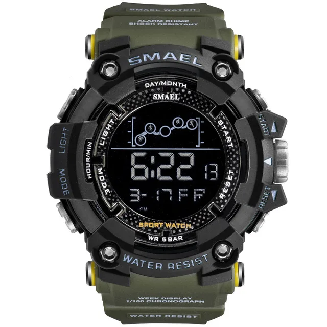 ArmyGreen SMAEL повседневные многофункциональные Мужские Цифровые часы ударопрочные водонепроницаемые Модные спортивные военные часы мужские Relogio Masculino - Цвет: ArmyGreen