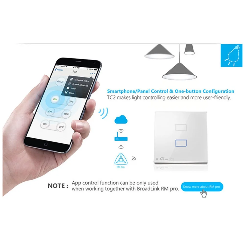 Broadlink TC2 WiFi переключатель IR + RF пульт дистанционного управления работает с Alexa Google