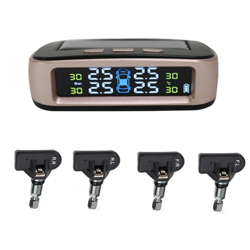 picture color Система контроля давления в шинах Tpms Sensorsolar, система безопасности автомобиля, интеллектуальное управление шинами, беспроводной, 4 колеса, внешние внутренние датчики, Usb - Тип: picture color
