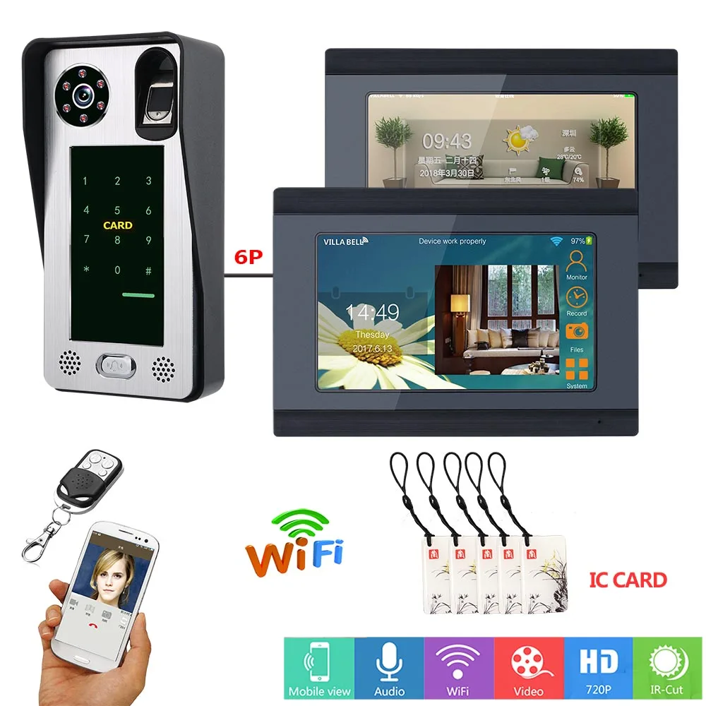 Yobang безопасности 7 ''ЖК проводной Wi Fi отпечатков пальцев IC карта видео телефон