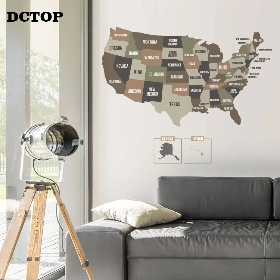 Красивая цветная американская карта настенные наклейки для детей