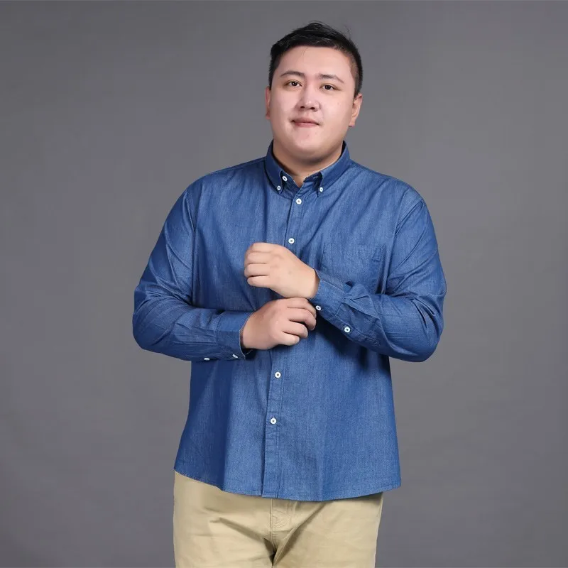 Джинсы размера плюс 8XL 7XL 6XL, мужские рубашки из хлопка с длинным рукавом, оксфордская тонкая рубашка Camisa social, осенняя джинсовая рубашка, Мужская брендовая одежда