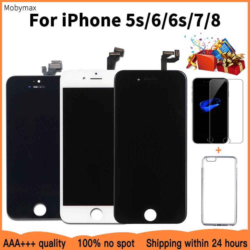 

ЖК-дисплей высокого качества для iPhone 5s 6, сменный сенсорный ЖК-экран с дигитайзером в сборе для iPhone 8, 6s, 7 + закаленная пленка и чехол из ТПУ