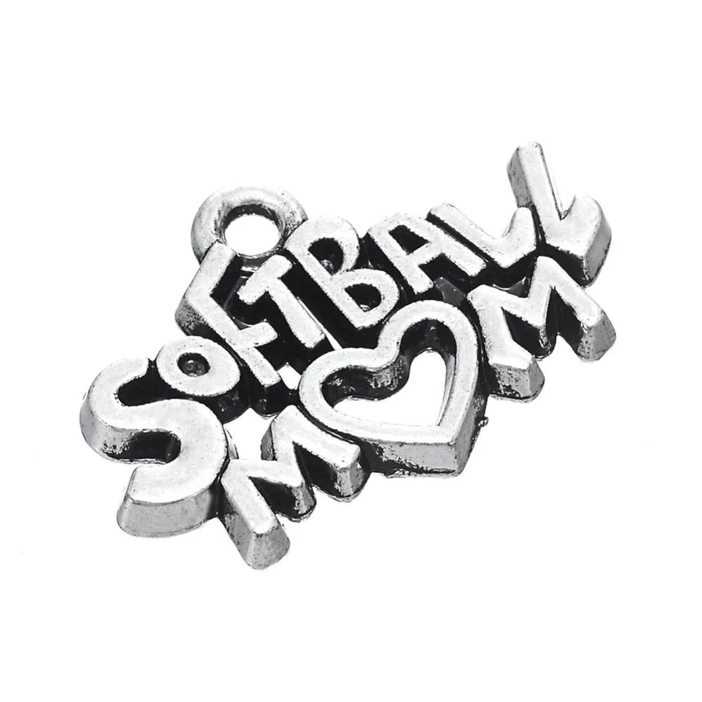 

12pcs--21x14mm Mom charm Antique silver tone SOFTBALL MOM Charm pendant