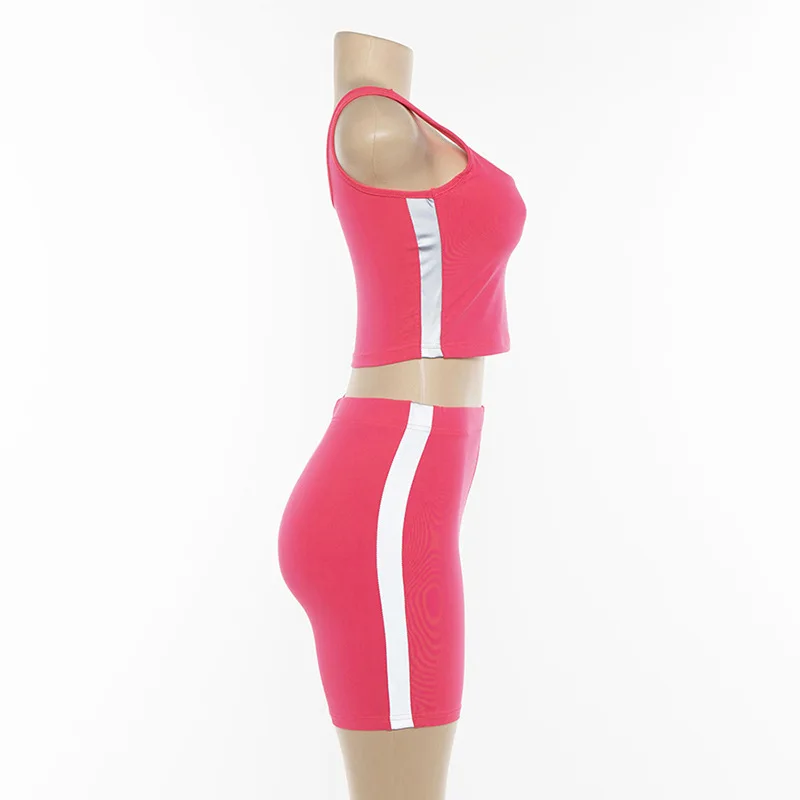 

Women Sleeveless Reflective Patchwork Sportswear Top Shorts for Summer Sport BMF88