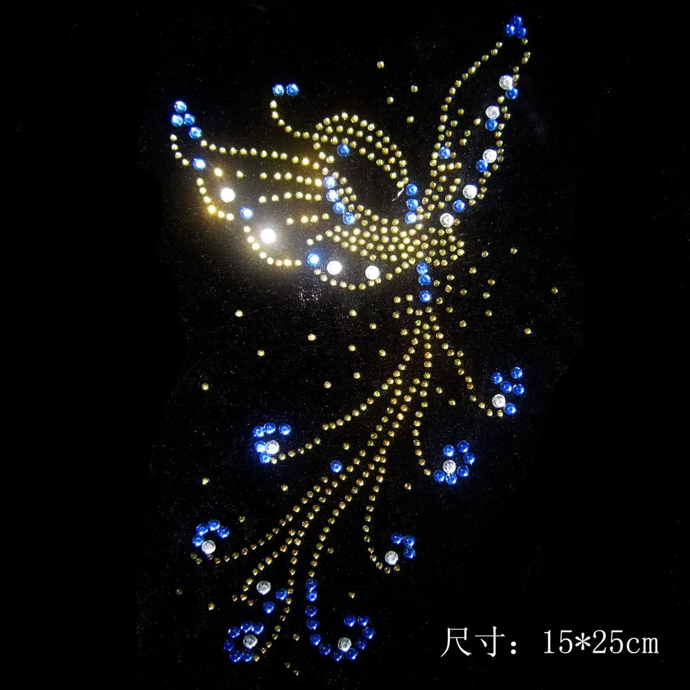 2pc/lot  butterfly rhinestone pattern iron rhinestone transfer designs hot fix rhinestone rhinestones patches for shirt