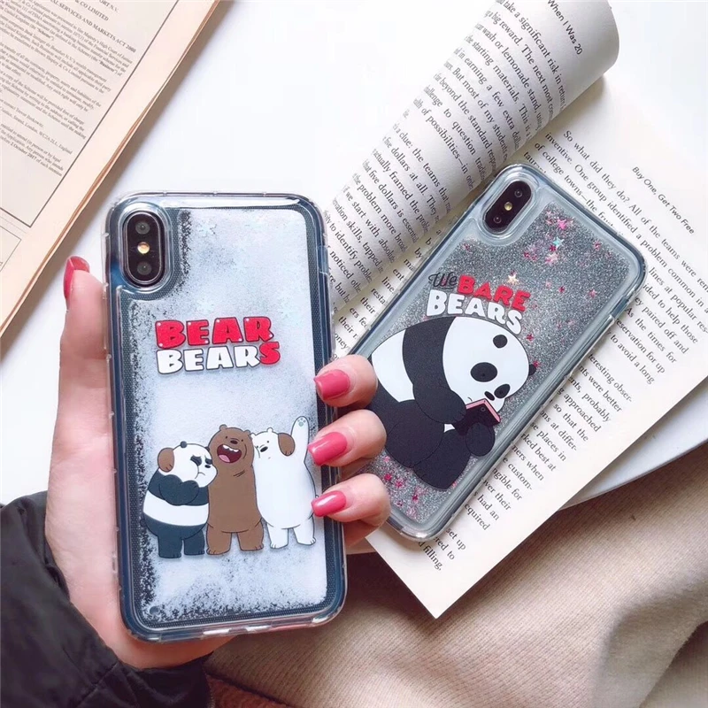 WTSZKL Cartoon Snoopy Liquid Quicksand Mobile Shell for iphone X XS XR MAX 6 7 8 6s PLUS Naked Bear Pattern Cover Back |