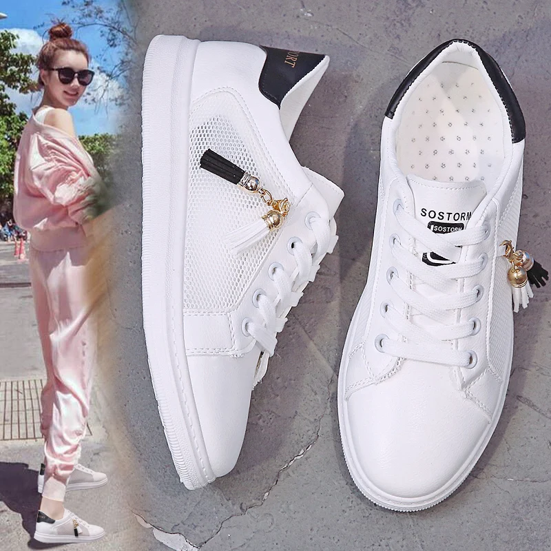 Женская повседневная обувь на платформе белые кроссовки с дышащей сеткой весна