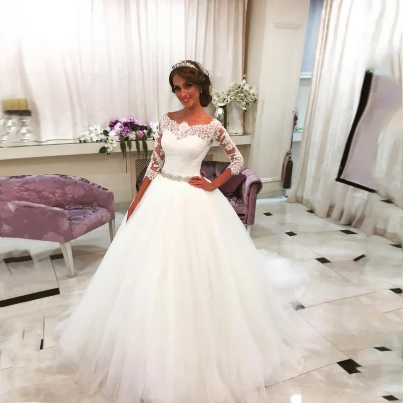 Белое Кружевное бальное платье Vestido de noiva с аппликацией свадебные платья 2019