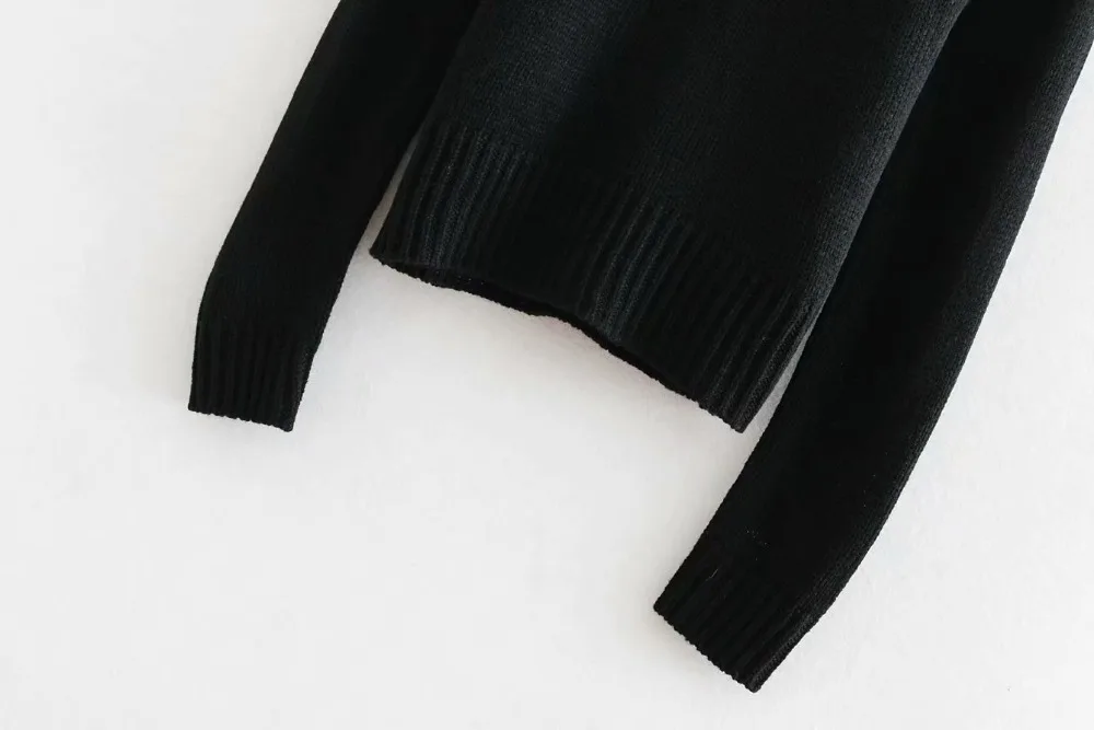 2019 women vintage lace embroidery casual black knitted sweater ladies o neck beading sweaters femme pullovers chic tops S039 | Женская