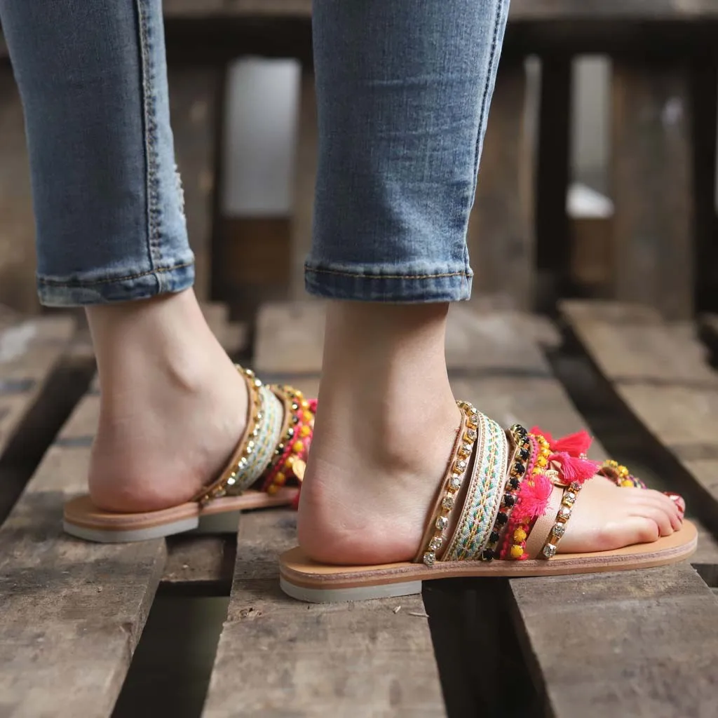 SAGACE/летние пляжные шлепанцы в богемном стиле женская обувь римские Вьетнамки