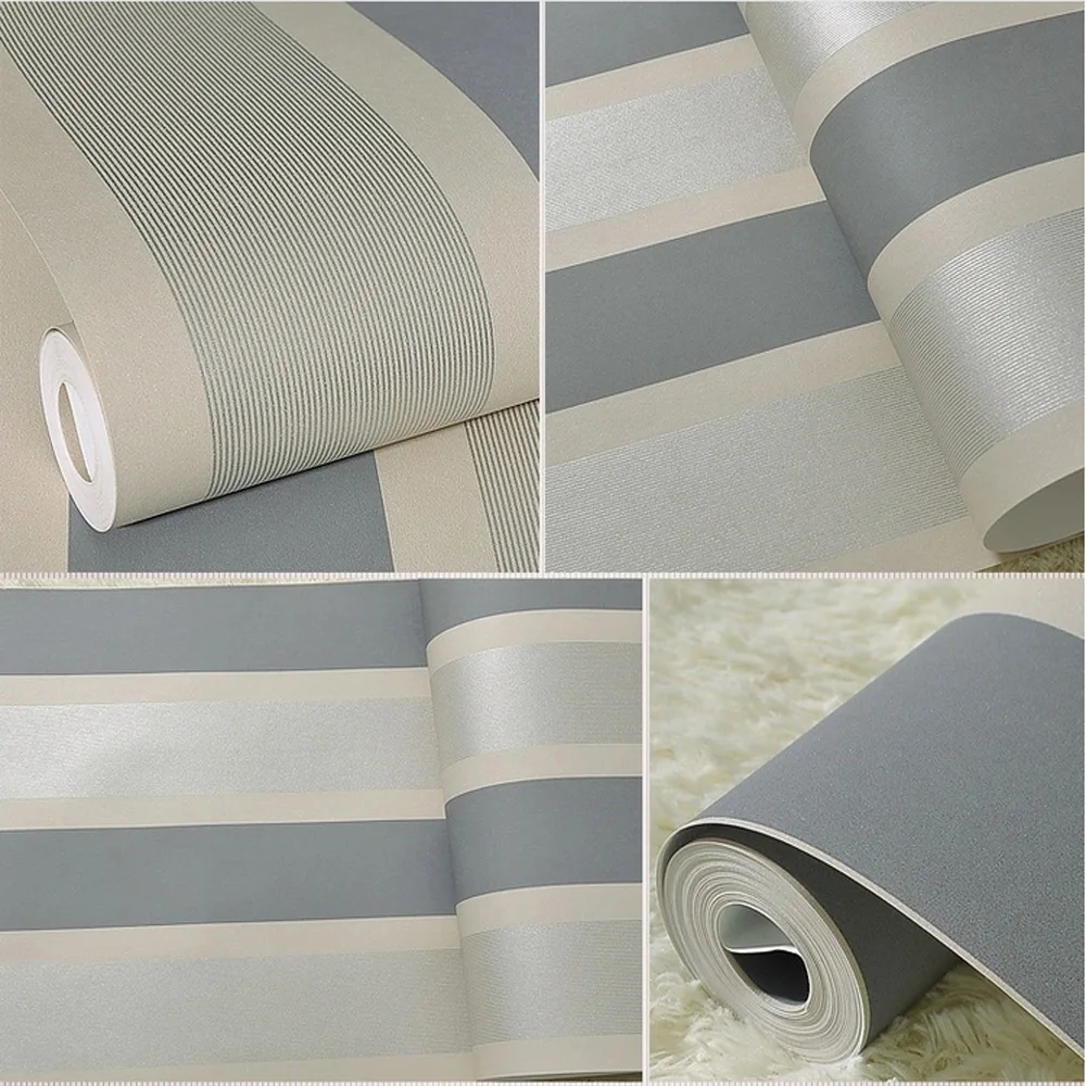Q QIHANG High Texture Modern Minimalist Multicolor striped Non-woven Wallpaper Dark gray silver 0.53m*10m=5.3m2 | Обустройство дома