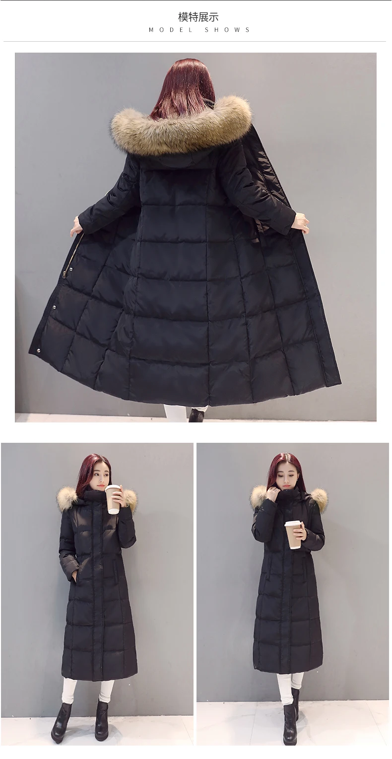 Real Raccoon Fur White Duck Down Coat Winter Jacket Women Long Warm Solid Color Hooded Parka Plus Size Snow Outwear Okb167