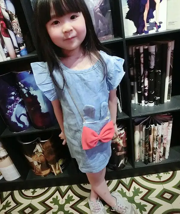 Хлопковое джинсовое платье для девочек 2018 милое детское Летнее Детское с