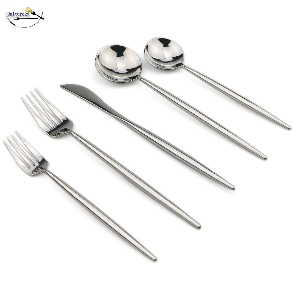 

30PCS Cutlery Set Silver Plated Mirror Polished Stainless Steel Dinnerware Set Knife Fork Scoop Dinner Utensils Kitchen Tools